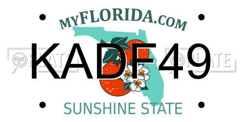 KADF49 Florida License Plate