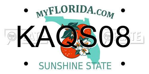 KAQS08 Florida License Plate