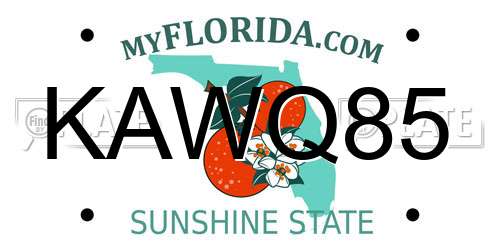 KAWQ85 Florida License Plate