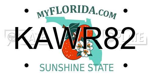 KAWR82 Florida License Plate