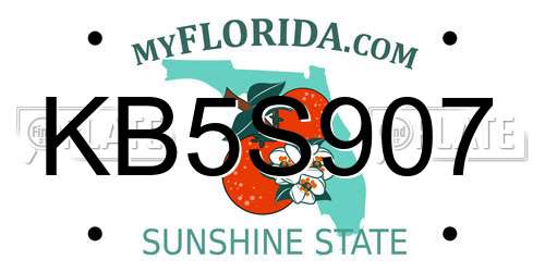 KB5S907 Florida License Plate