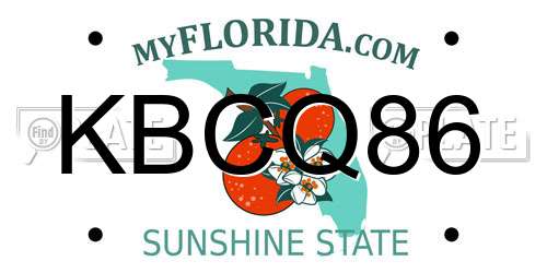 KBCQ86 Florida License Plate