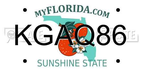 KGAQ86 Florida License Plate