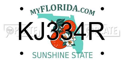 KJ334R Florida License Plate