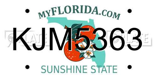 KJM5363 Florida License Plate