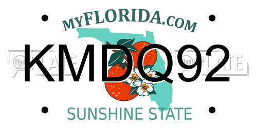KMDQ92 Florida License Plate