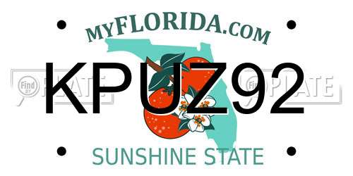 KPUZ92 Florida License Plate