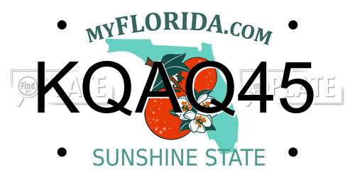 KQAQ45 Florida License Plate