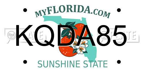 KQDA85 Florida License Plate