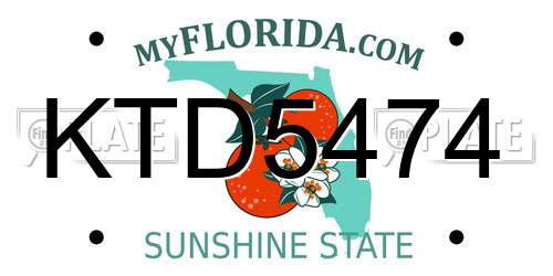 KTD5474 Florida License Plate