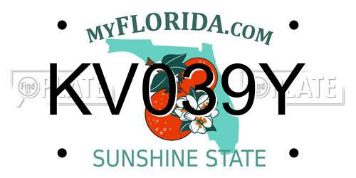 KV039Y Florida License Plate