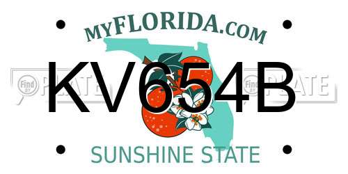 KV654B Florida License Plate