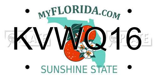KVWQ16 Florida License Plate