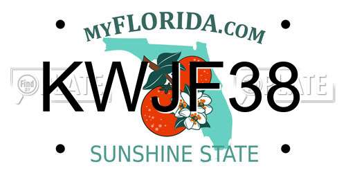 KWJF38 Florida License Plate