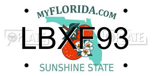 LBXF93 Florida License Plate