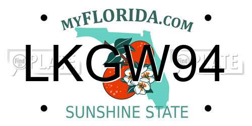 LKGW94 Florida License Plate