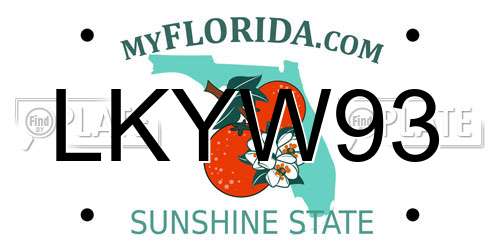 LKYW93 Florida License Plate