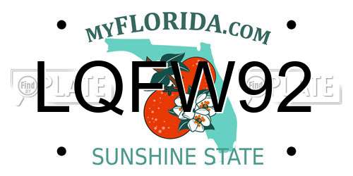 LQFW92 Florida License Plate