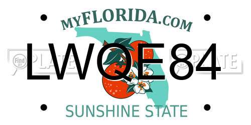 LWQE84 Florida License Plate
