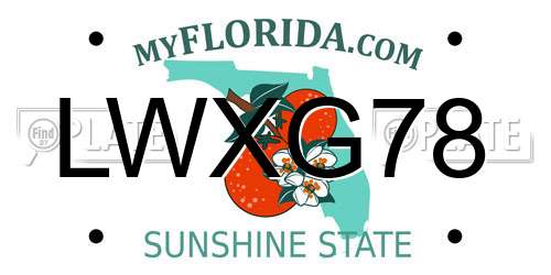 LWXG78 Florida License Plate