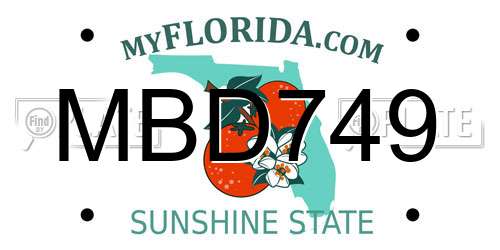MBD749 Florida License Plate