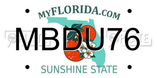 MBDU76 Florida License Plate