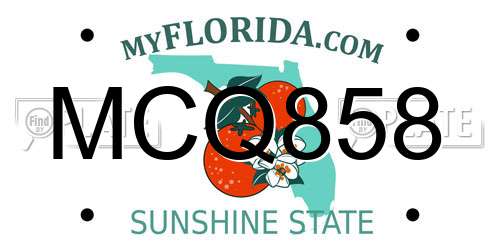 MCQ858 Florida License Plate