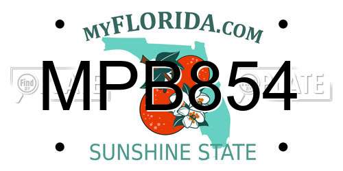 MPB854 Florida License Plate