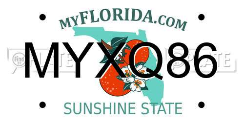 MYXQ86 Florida License Plate