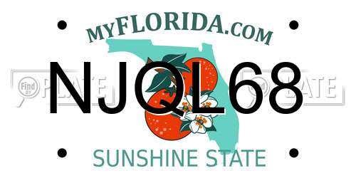 NJQL68 Florida License Plate