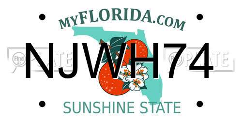 NJWH74 Florida License Plate