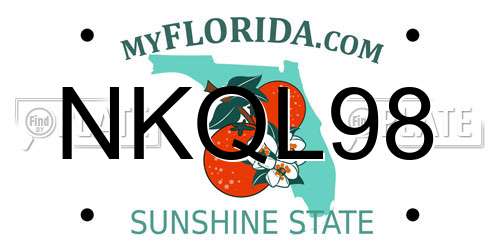 NKQL98 Florida License Plate