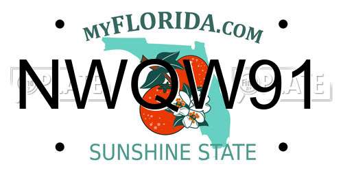 NWQW91 Florida License Plate