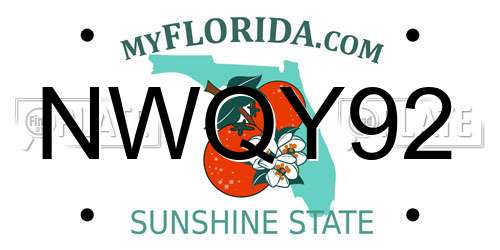 NWQY92 Florida License Plate