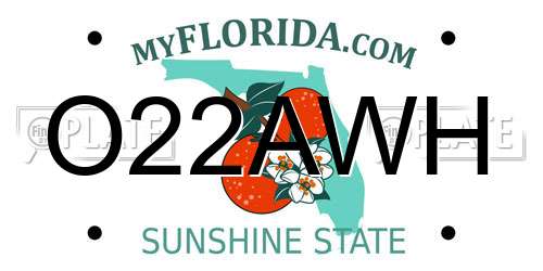 O22AWH Florida License Plate
