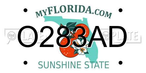 O283AD Florida License Plate