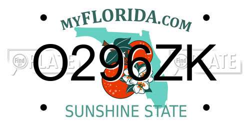 O296ZK Florida License Plate