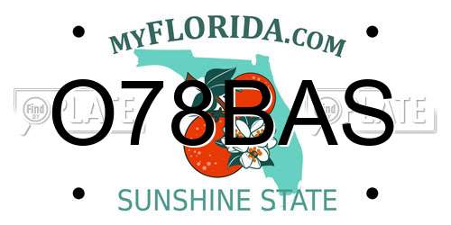 O78BAS Florida License Plate