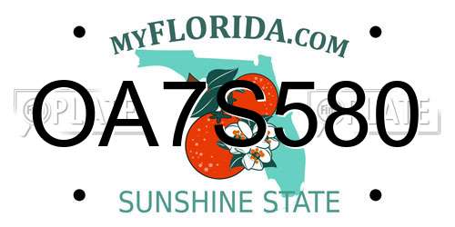 OA7S580 Florida License Plate