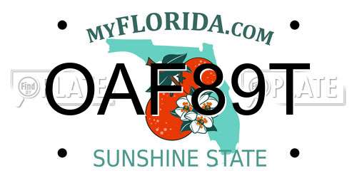 OAF89T Florida License Plate