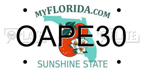 OAPE30 Florida License Plate