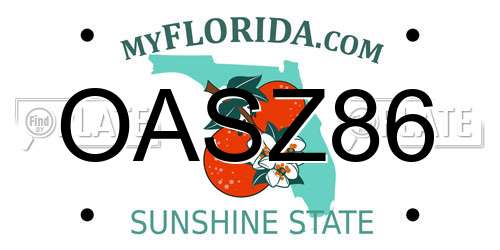 OASZ86 Florida License Plate