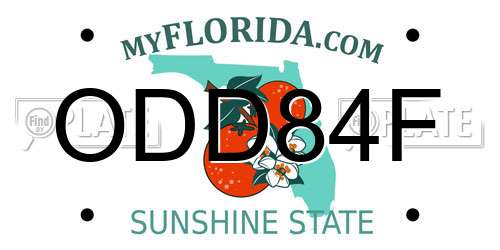 ODD84F Florida License Plate