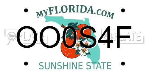 OO0S4F Florida License Plate