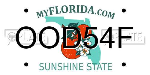 OOD54F Florida License Plate