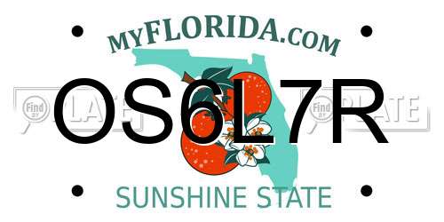 OS6L7R Florida License Plate