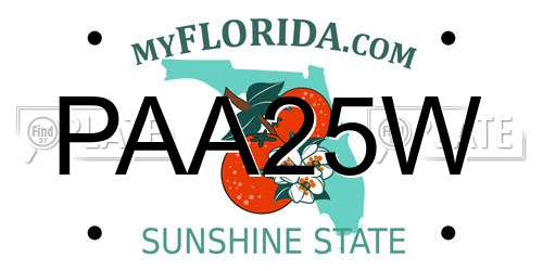 PAA25W Florida License Plate