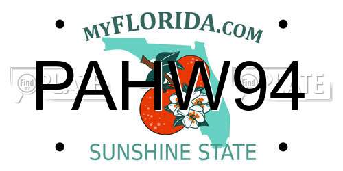 PAHW94 Florida License Plate