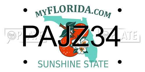 PAJZ34 Florida License Plate
