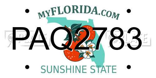 PAQ2783 Florida License Plate